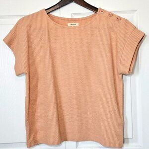 Madewell Seersucker Button Shoulder Short Sleeve Shirt Orange Boho Medium Boxy
